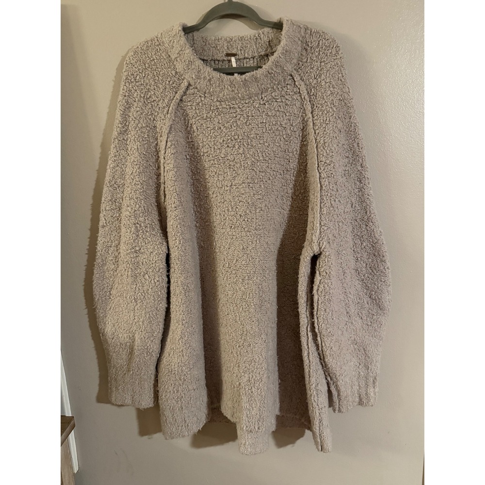 Free People Oversized Boucle Knit Teddy Sweater Beige OB1166170 Large